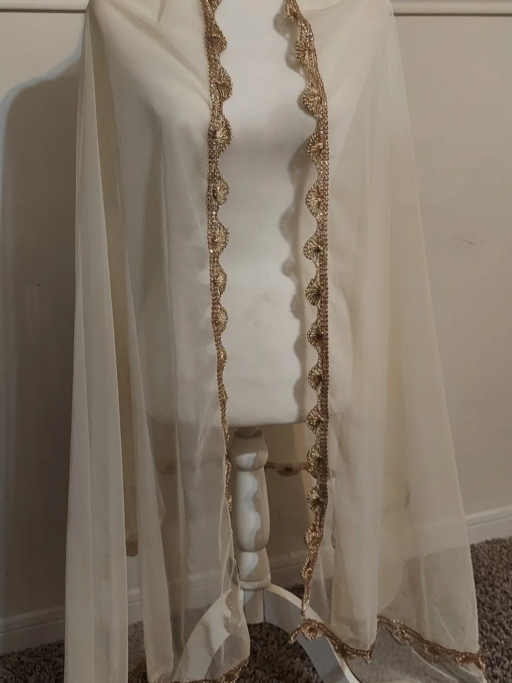 Sheer Ivory Dupatta with Gold Trim